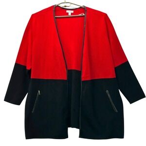 Colorblock Open-Front Women's Sweater Cardigan - Red & Black